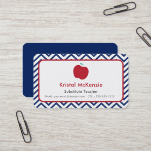 Leerkrachten Visitekaartjes Navy Blue Chevron en A
