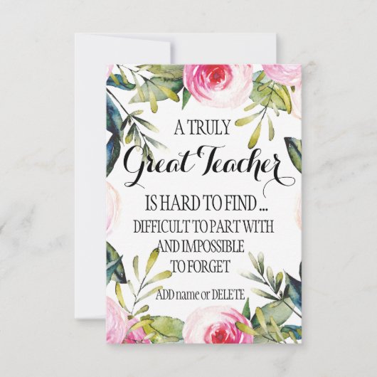 Leerleraar die waardering afgeeft Dank u Kaart (Voorkant)