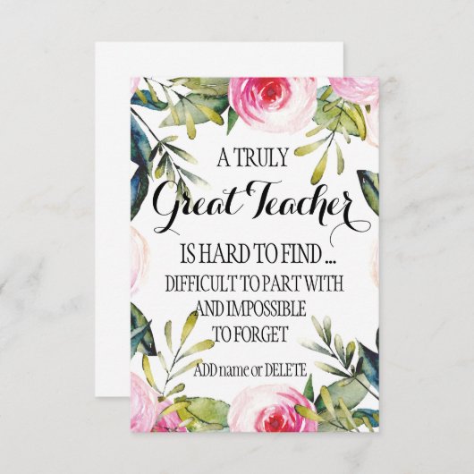 Leerleraar die waardering afgeeft Dank u Kaart (Voorkant / Achterkant)