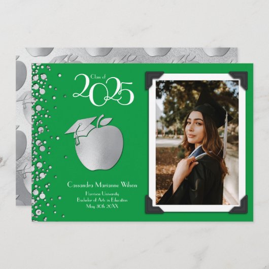 Leerleraar onderwijs Silver Afstuderen Green Kaart (Voorkant / Achterkant)