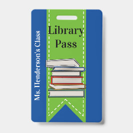 Leerleraar schoolbibliotheek Hall Pass Badge
