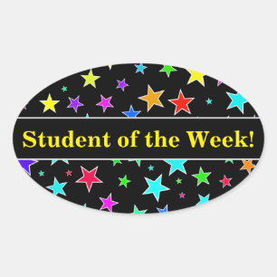 Leerling Lof + Leuk, Kleurrijk Sterren Patroon Ovale Sticker