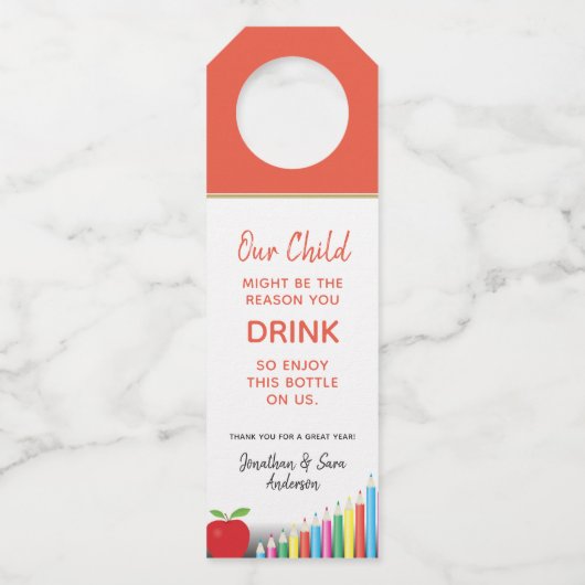 Leerlingenwaardering | Funny Wine Flessenhanger (Voorkant)