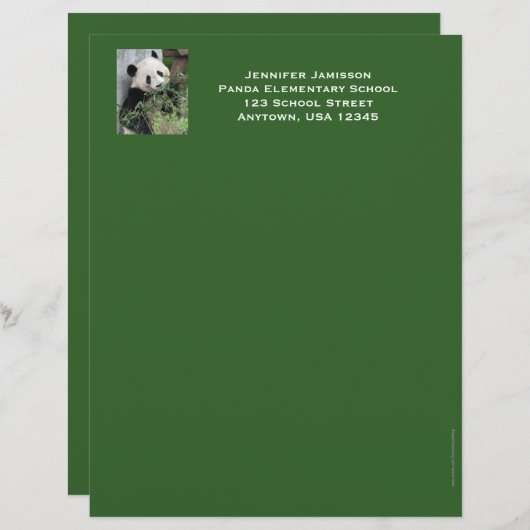 Leerschool — leerlingwezen, Panda, groene trim Custom Briefhoofd (Voorkant / Achterkant)