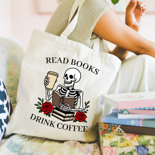 Lees Boeken Drink Koffie Grappig Skelet Boek Liefh Tote Bag