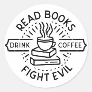Lees boeken drink koffiegevecht kwaad ronde sticker