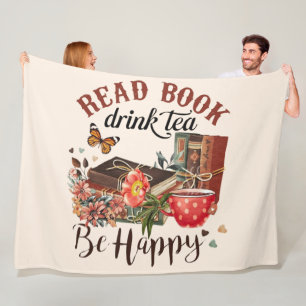 Lees boeken, Drink Tea & Be Happy Fleece Deken