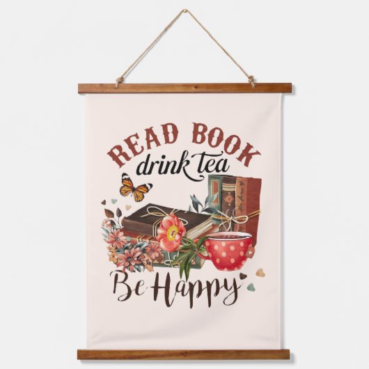Lees boeken, Drink Tea & Be Happy Hangend Wandkleed (Voorkant)