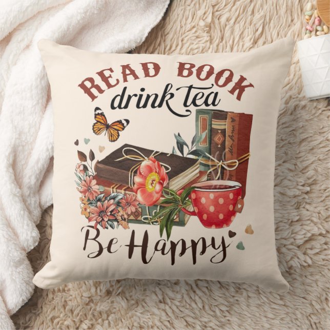 Lees boeken, Drink Tea & Be Happy Kussen (Deken)