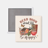 Lees boeken, Drink Tea & Be Happy Magneet (Voorkant / Achterkant)
