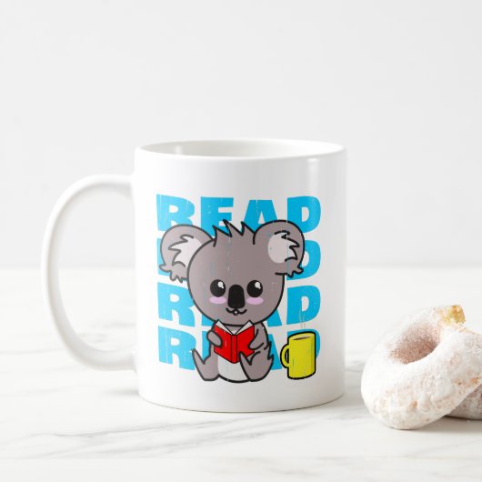 Lees: Cute Koala Reading Book & Coffee Mok (Met donut)