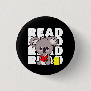 Lees: Cute Koala Reading Book & Coffee Mok Ronde Button 3,2 Cm