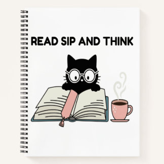 Lees, Drink En Denk Schattige Kat Leest Boek & Kof