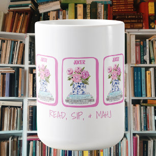 Lees, drink & Mahj Boekenliefhebber Mahjong Pioenr Koffiemok