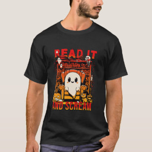 Lees het en schreeuw Ghost Funny Haunted Book Nook T-shirt