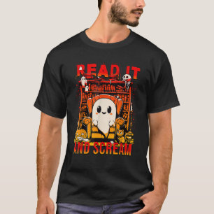 Lees het en schreeuw Ghost Funny Haunted Book Nook T-shirt