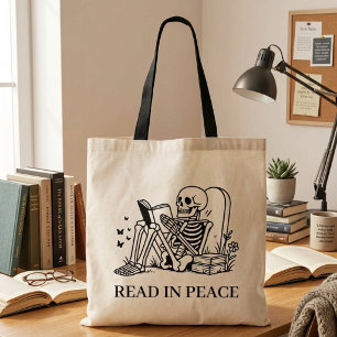 Lees in vrede Grappige Boekliefhebber Leest Skelet Tote Bag