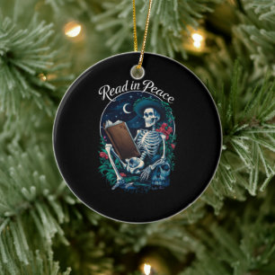 Lees in Vrede Skelet Lezer Boekliefhebber Boekacht Keramisch Ornament