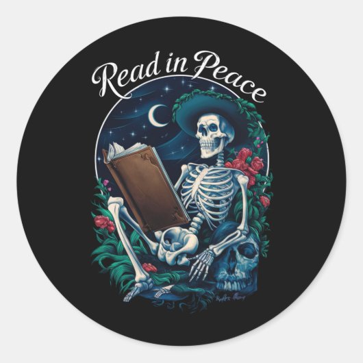Lees in Vrede Skeleton Leesboek Lover Bookish Ronde Sticker (Voorkant)