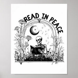 Lees in Vrede Spooky Teacher Skeleton Lees boek Ha Poster
