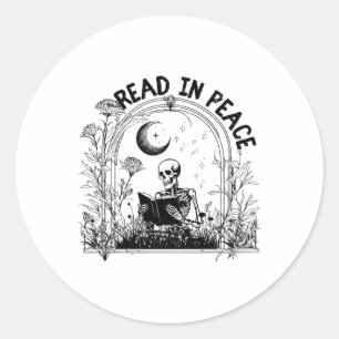 Lees in Vrede Spooky Teacher Skeleton Lees boek Ha Ronde Sticker