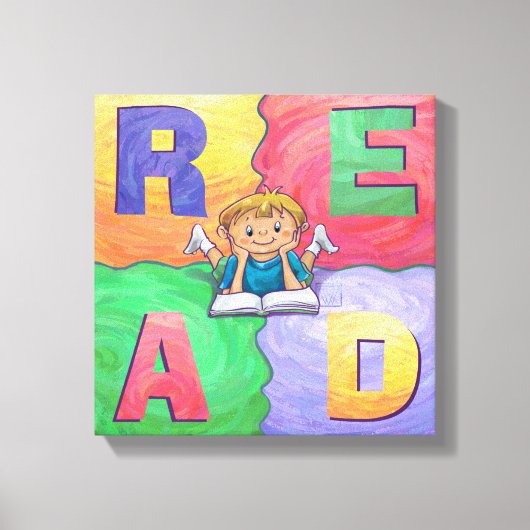 LEES jongen die kleurrijk omgepakt canvas leest (Voorkant)