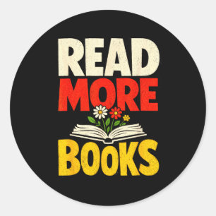 Lees meer boeken vette bloem boekenwurm motivatie ronde sticker