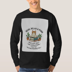 Lees, ontspan & spinnende kat lees T-shirt Boekl