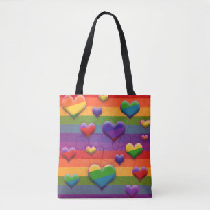 Lees Rainbow Hearts Gestreepte Retro Fun Patroon Tote Bag