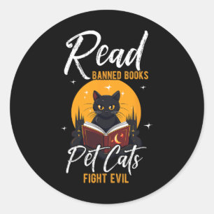 Lees Verboden Boeken Pet Cats Fight Evil Lees Verb Ronde Sticker