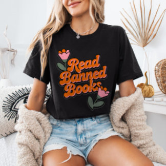 Lees Verboden Boeken Retro Minimalistische Bloemig T-shirt