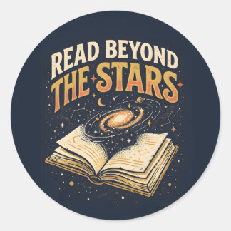 Lees Voorbij de Sterren Kosmische Boekenwurm Stick Ronde Sticker
