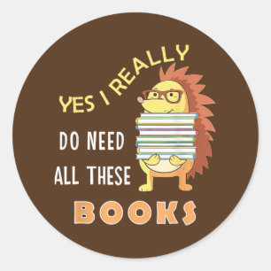 Leesbibliotheek van boeken van egel Lovers Funny R Ronde Sticker