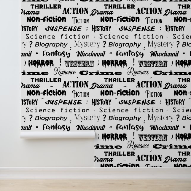 Leesboek Genres Zwart-wit Typografisch Behang (Applicatie)