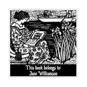 Leesboek vrouw 	rubberstempel (Afrduk)