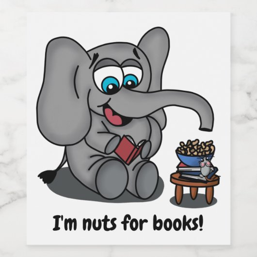 Leesend Elephant: Ik ben Nuts for Books Wijn Etiket (Enkel label)
