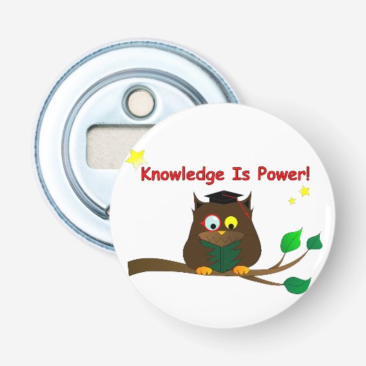 Leesend Wise Owl Button Flesopener (Voorkant)