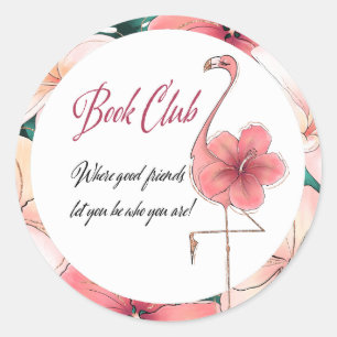 Leesgroep Book Club Bibliophile Flamingo Pink Ronde Sticker