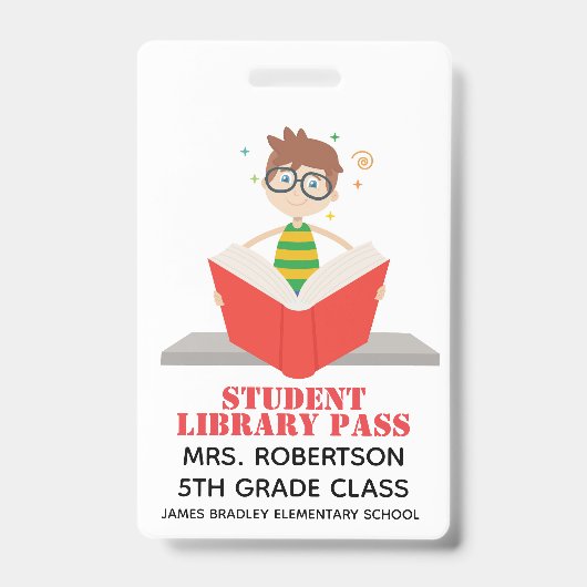 Leesschool Library Hall Pass Badge (Voorzijde)