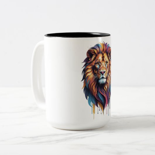 Leeuw 2025 tweekleurige koffiemok (Voorkant links)