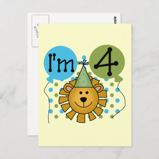 Leeuw 4e verjaardag T-shirts en geschenken Briefkaart (Voorkant / Achterkant)