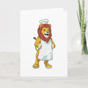 Leeuw als kok met kookmuts en schort kaart