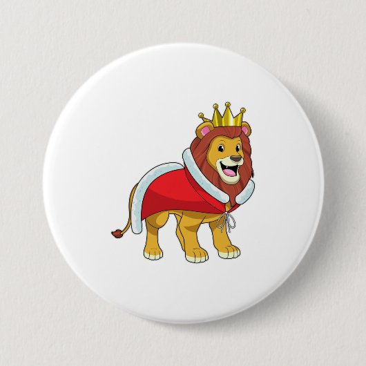 Leeuw als koning met kroon en kaap ronde button 7,6 cm (Voorkant)