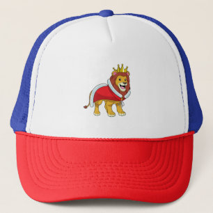 Leeuw als koning met kroon en kaap trucker pet