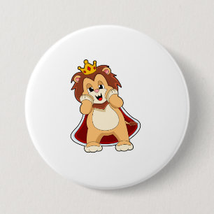 Leeuw als koning met kroon.PNG Ronde Button 7,6 Cm