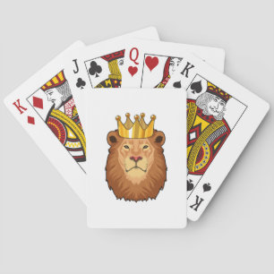 Leeuw als koning met kroon pokerkaarten