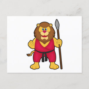 Leeuw als krijger met speer briefkaart