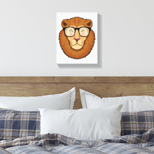 Leeuw als Nerd met bril Canvas Afdruk (Insitu (Slaapkamer))