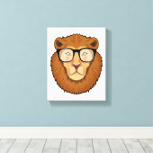 Leeuw als Nerd met bril Canvas Afdruk (Insitu (Houten vloer))