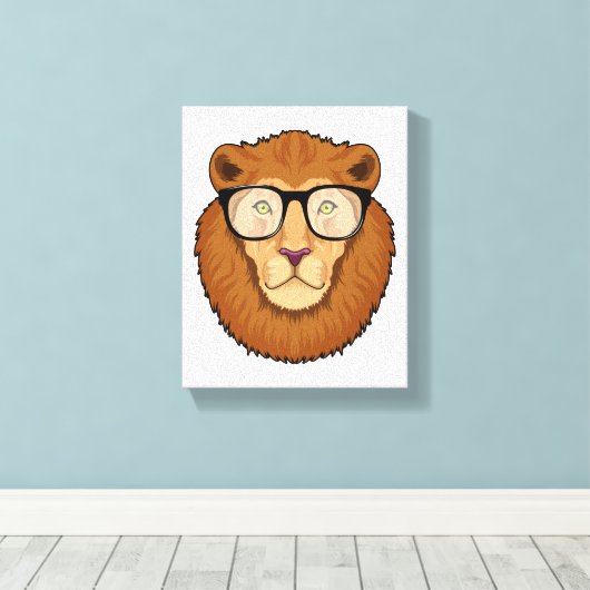 Leeuw als Nerd met bril Canvas Afdruk (Insitu (Houten vloer))